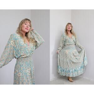 1990's Vintage Carol Little Bohemian Maxi Dress ~ Women's LG XL ~ 90s Faux Wrap